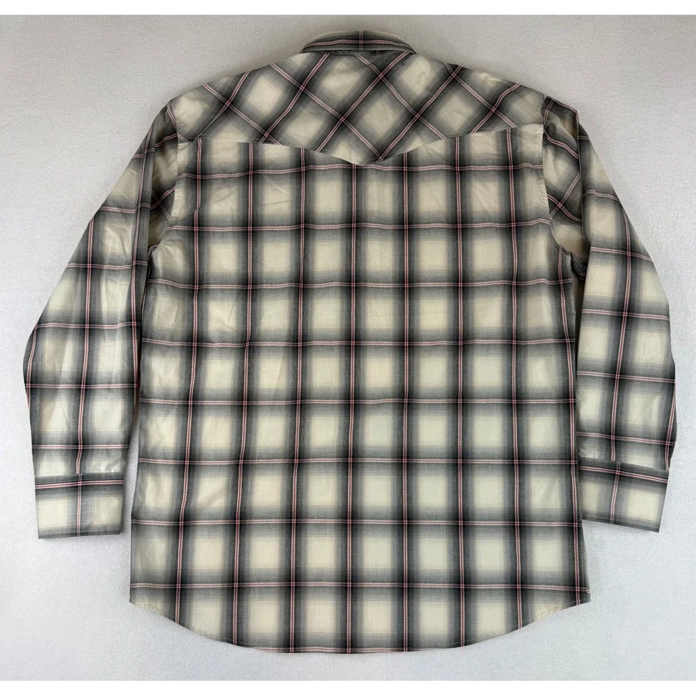 Roper Western Pearl Snap Shirt Mens XL Cream Black Red Plaid Long Sleeve Cotton